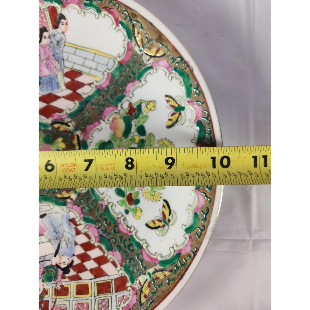 Rose Medallion Platter Chop Plate 10" Gold Trim Floral Vintage Chinese Handpaint - Picture 3 of 4